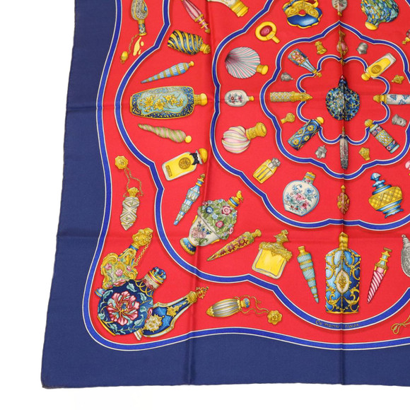 HERMES Carre90 Scarf ""Pourvu qu'on ait l'ivresse"" Silk Red Blue Auth am2611g - Picture 5 of 10